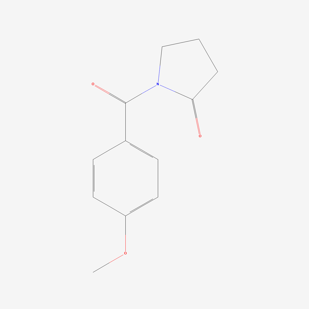 Two-dimensional skeletal structure of aniracetam, CAS 72432-10-1, molecular formula C12H13NO3, molecular weight 219.24 g/mol
