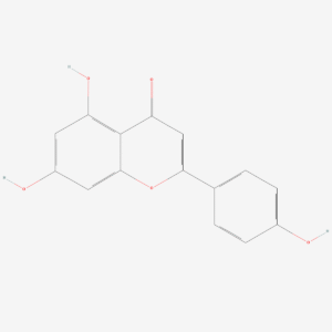 Two-dimensional skeletal structure of apigenin, CAS 520-36-5, molecular formula C15H10O5, molecular weight 270.24 g/mol