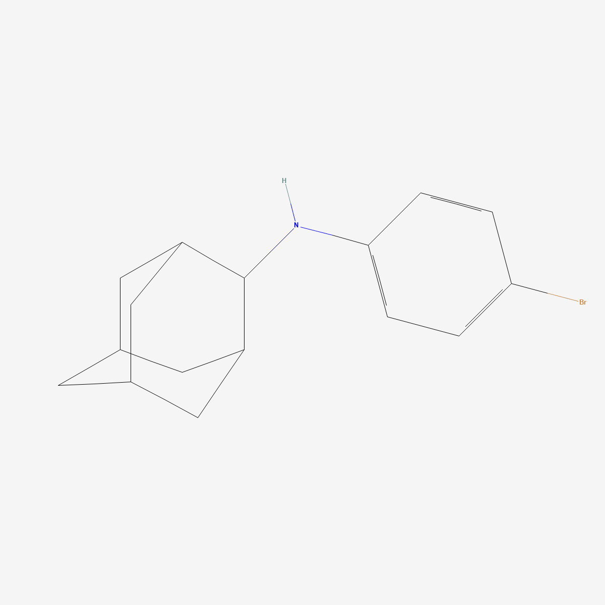 Two-dimensional skeletal structure of bromantane, CAS 87913-26-6, molecular formula C16H20BrN, molecular weight 306.24 g/mol