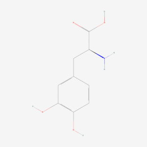 Two-dimensional skeletal structure of l-dopa, CAS 59-92-7, molecular formula C9H11NO4, molecular weight 197.19 g/mol