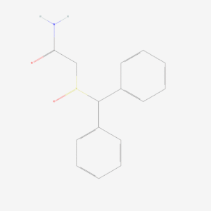 Two-dimensional skeletal structure of modafinil, CAS 68693-11-8, molecular formula C15H15NO2S, molecular weight 273.35 g/mol