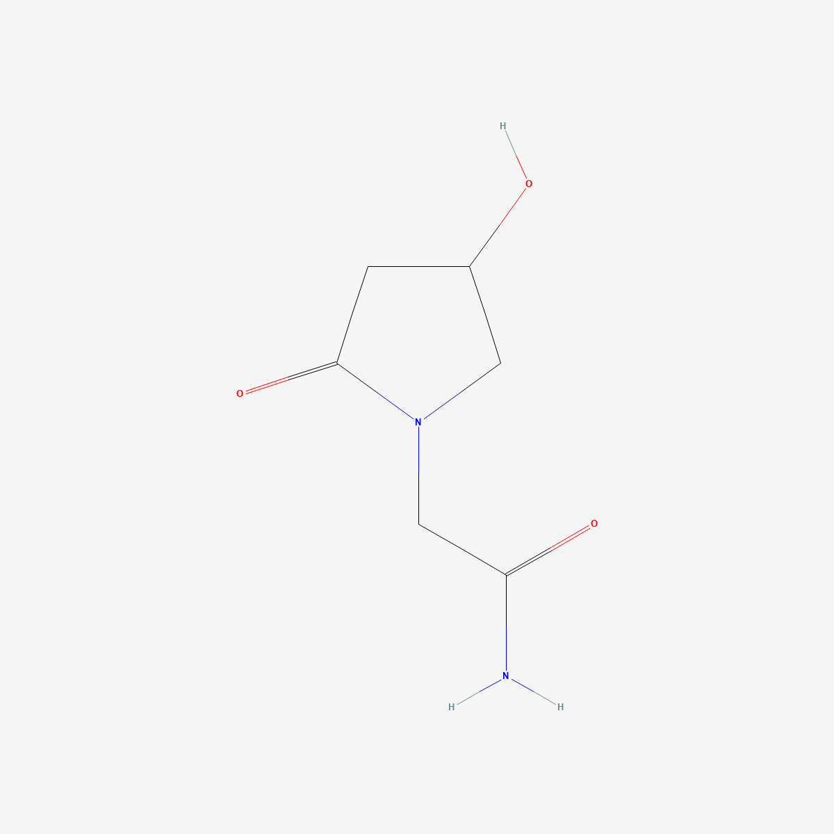 Two-dimensional skeletal structure of oxiracetam, CAS 62613-82-5, molecular formula C6H10N2O3, molecular weight 158.16 g/mol