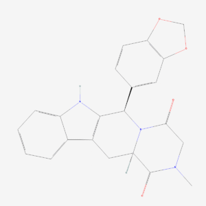 Two-dimensional skeletal structure of tadalafil, CAS 171596-29-5, molecular formula C22H19N3O4, molecular weight 389.4 g/mol